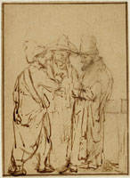 School of Rembrandt Three Jews in Discussion