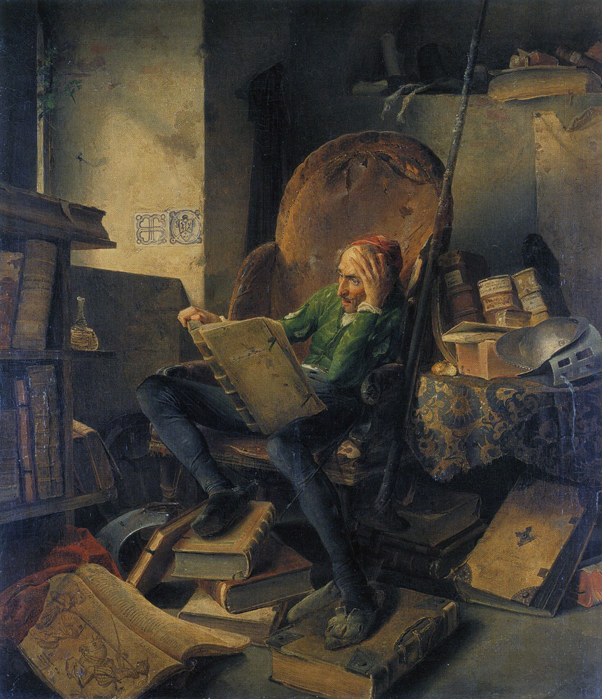 Adolf Schrödter - Don Quixote Reading in an Armchair