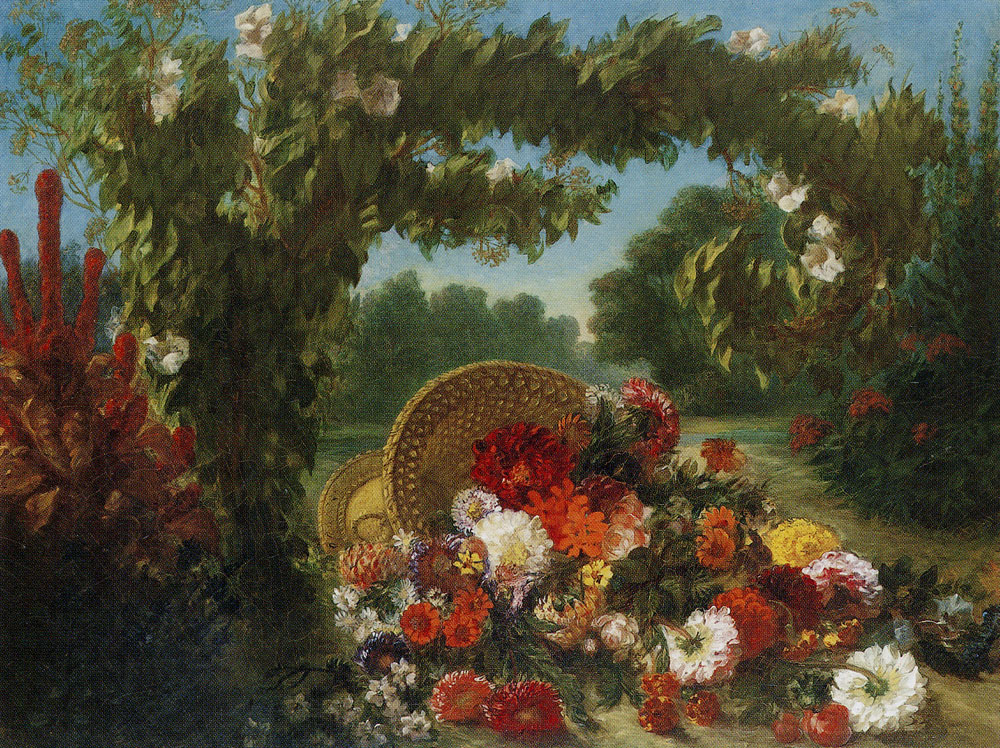 Eugène Delacroix - A Basket of Flowers Overturned in a Park