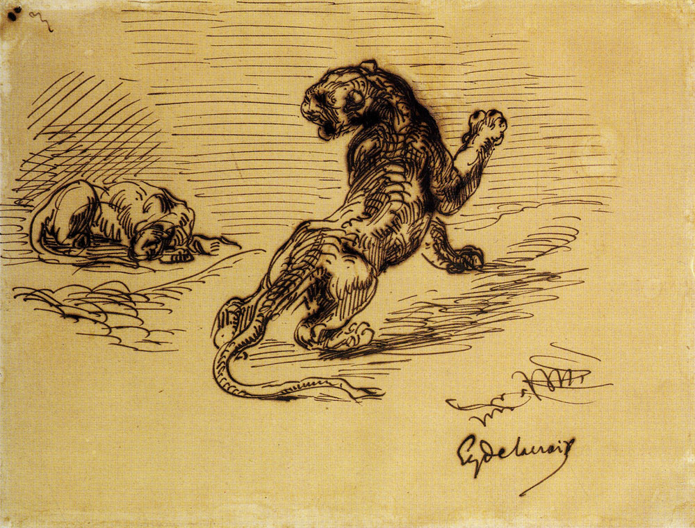Eugène Delacroix - Lioness About to Attack, Another Reclining