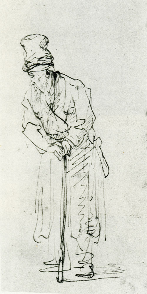 Follower of Rembrandt - Old Man in a High Cap Leaning on His Stick