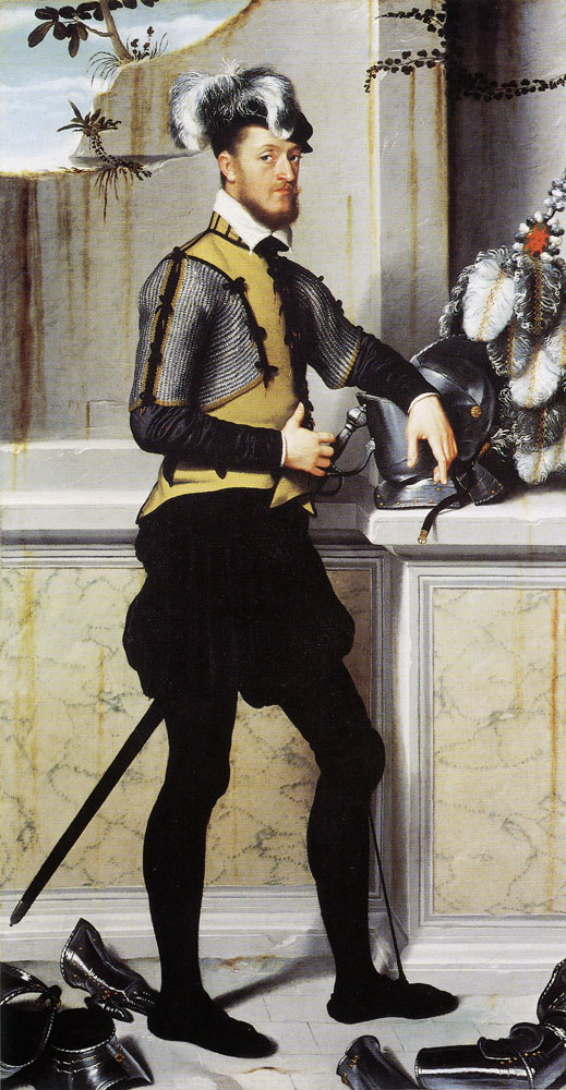 Giovanni Battista Moroni - A Knight with his Jousting Helmet, perhaps Conte Faustino Avogadro