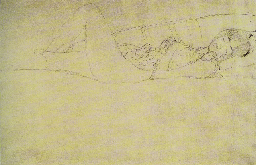 Gustav Klimt - Reclining Semi-Nude Facing Right