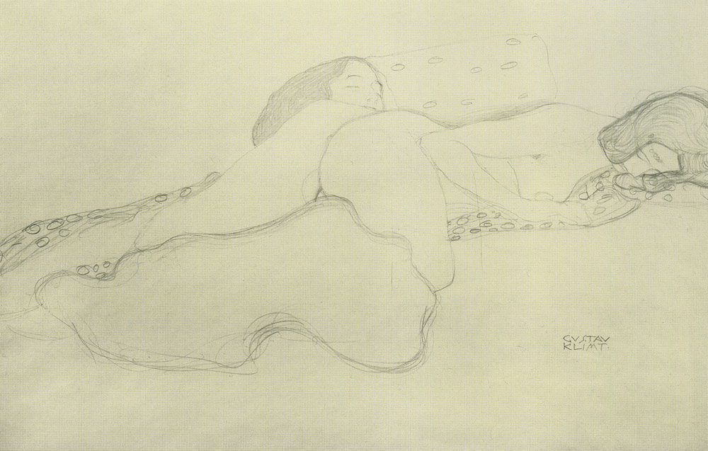 Gustav Klimt - Two Reclining Women Facing Right