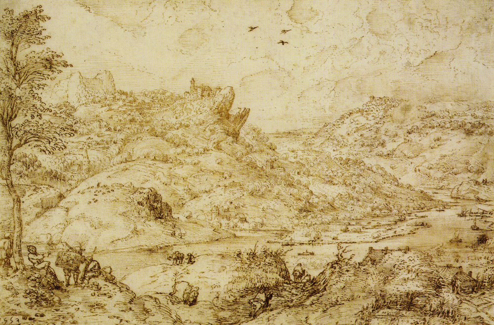 Pieter Bruegel the Elder - Mountain landscape with river and travelers