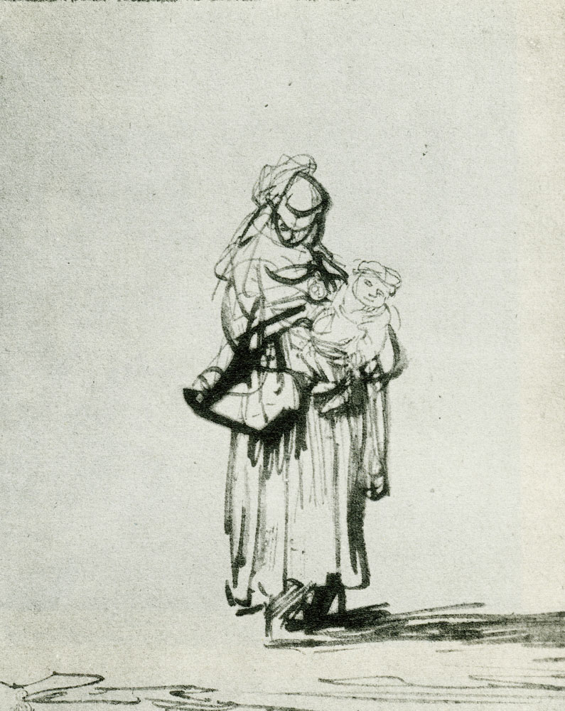 Rembrandt - Study of a Woman with Shopping Basket