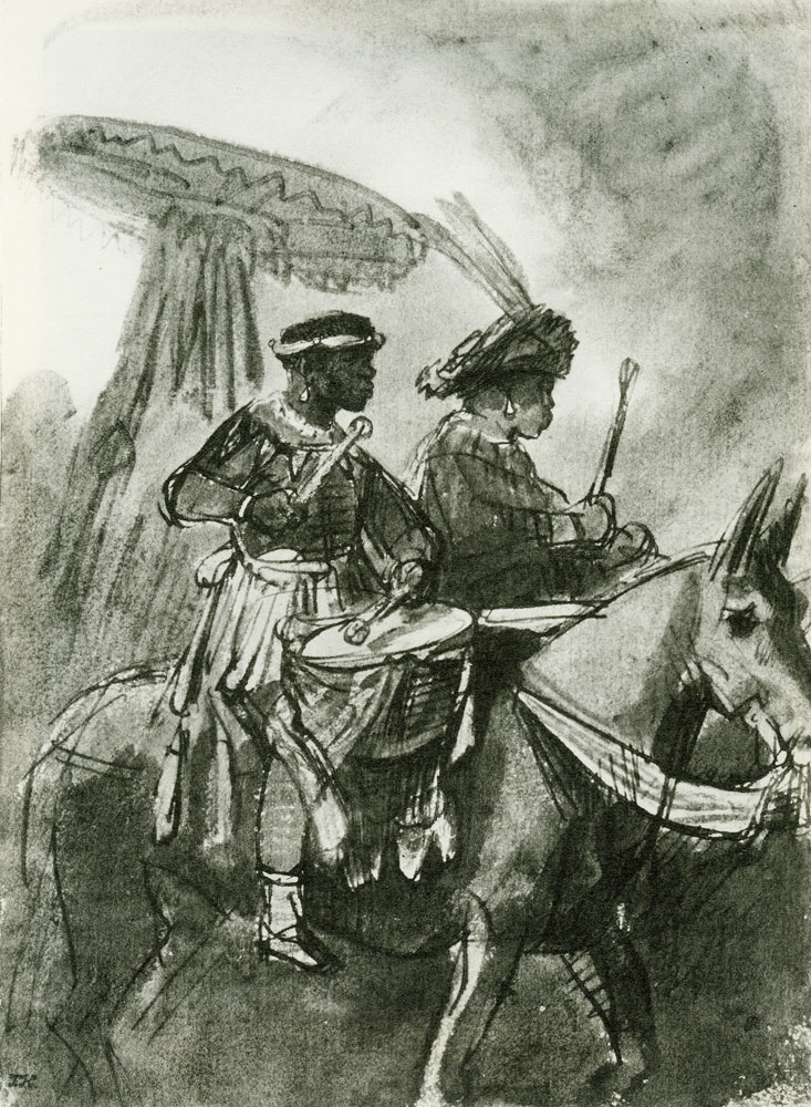 Rembrandt - Two Drumming Moors Mounted on Mules