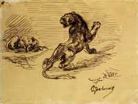 Eugène Delacroix Lioness About to Attack, Another Reclining