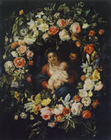 Frans Ykens and Erasmus Quellinus II Garland of Flowers with the Holy Family