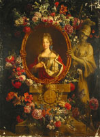 Gaspar Peeter Verbruggen II Portrait of Maria-Louisa Gabriela of Savoy in a Frame Adorned with Flowers
