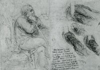 Leonardo da Vinci An Old Man Seated in Right Profile and Studies of Water