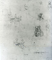 Raphael Studies of the Virgin, Child and Saint John, sketch of a building