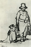 Rembrandt Man in High Hat Guiding a Little Child