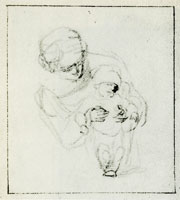 Rembrandt Young Woman Making a Small Child Stand on a Table
