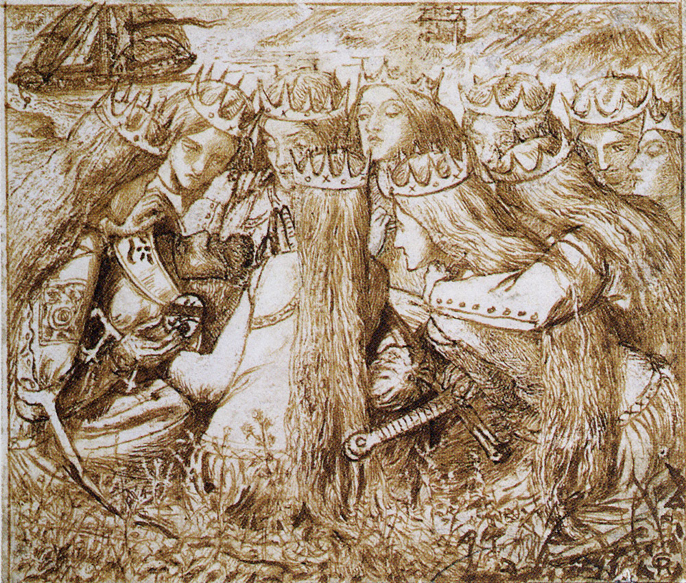 Dante Gabriel Rossetti - King Arthur and the weeping queens
