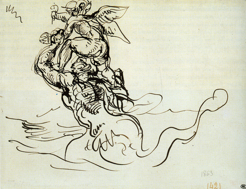 Eugène Delacroix - Triton Bearing a Winged Genius on His Shoulders