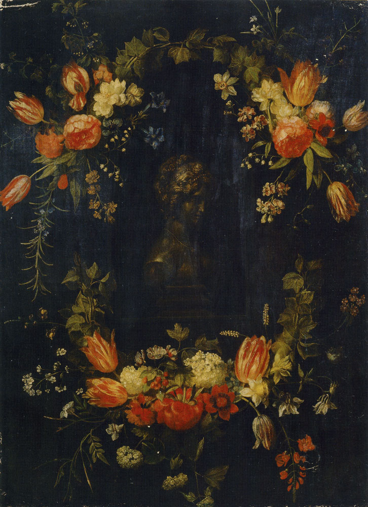 Frans Ykens (?) - Garland of Flowers Around a Bust of Flora