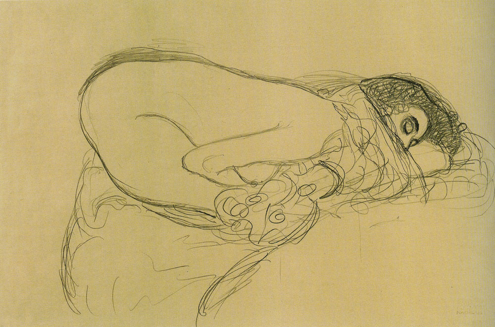 Gustav Klimt - Semi-Nude leaning forward