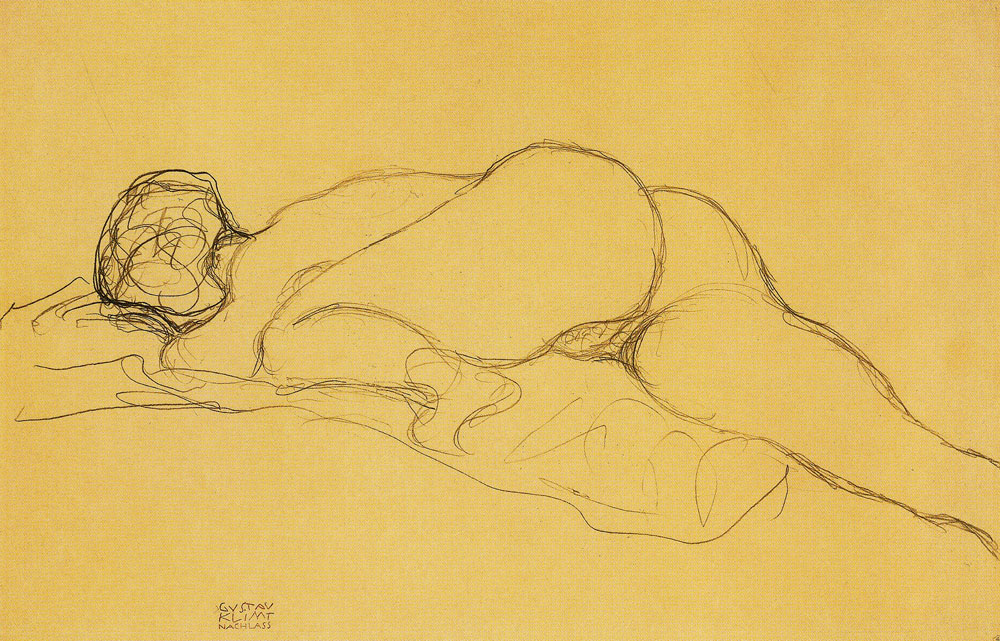 Gustav Klimt - Reclining Female Nude Facing Left