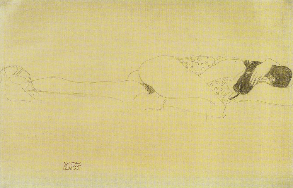 Gustav Klimt - Reclining Half-Nude with Raised Right Leg