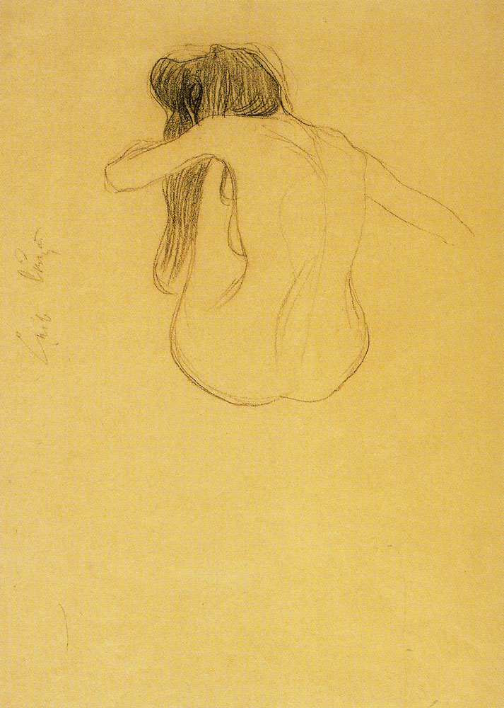 Gustav Klimt - Seated Female Nude with Extended Right Arm, Posterior View