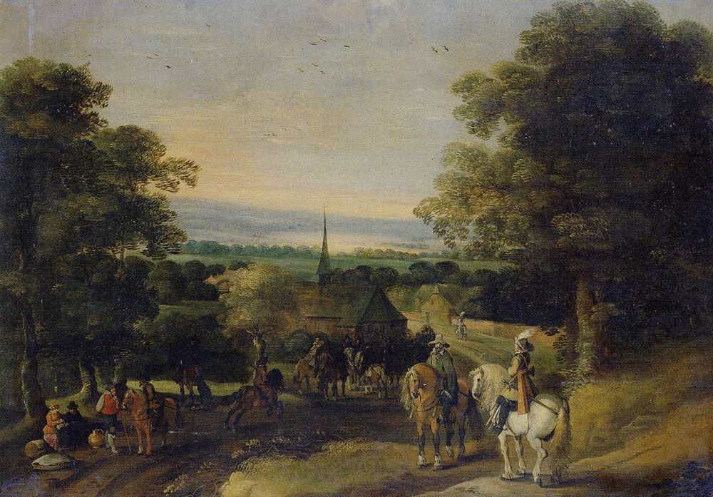 Isaac van Oosten - Landscape with Group of Cavalry