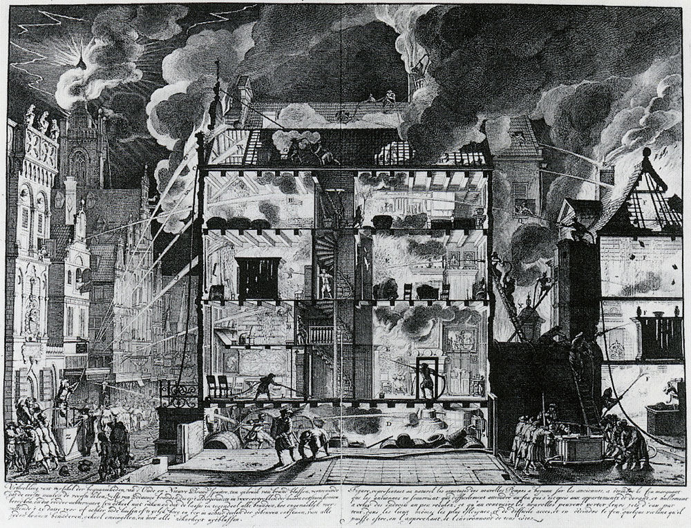 Jan van der Heyden - Sectional View of an Amsterdam House on Fire