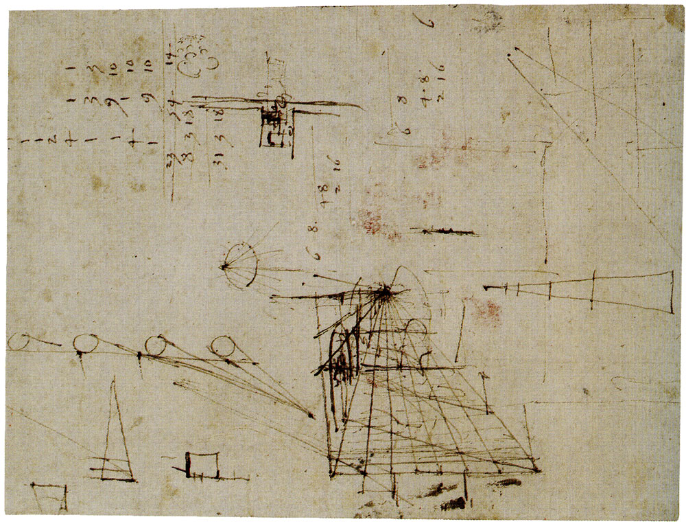 Leonardo da Vinci - Perspective Study, Sketches of Optical Phenomena and Calculations