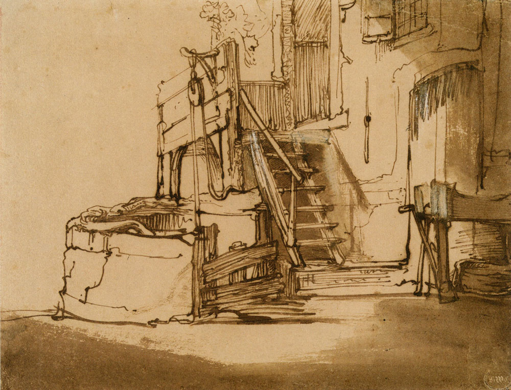 Rembrandt - Entrance of a cottage with a draw-well