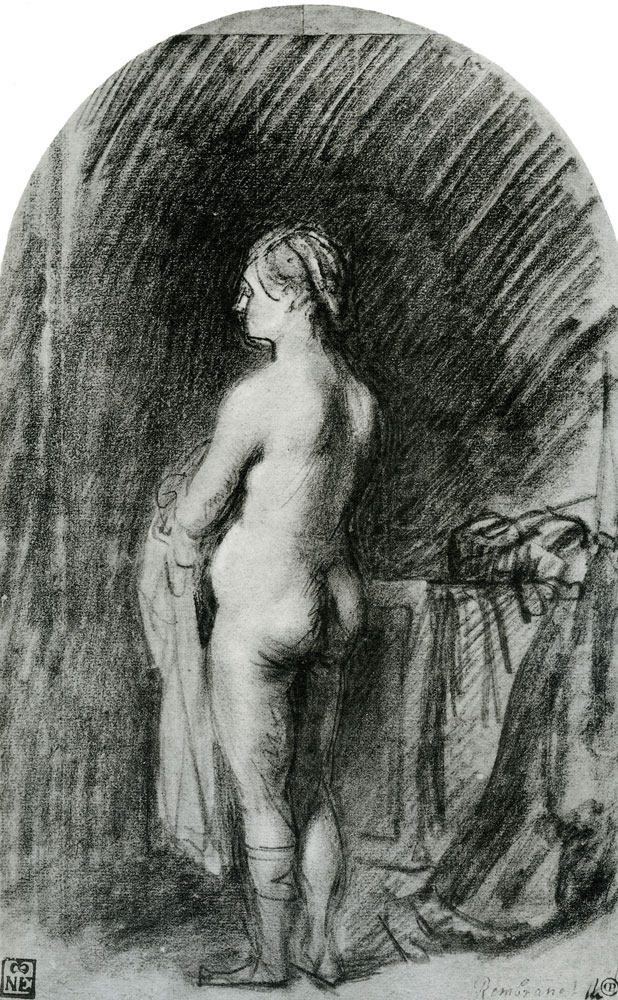 Anonymous Rembrandt pupil and Rembrandt - Standing Female Nude