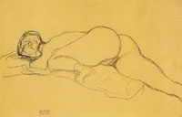 Gustav Klimt Reclining Female Nude Facing Left