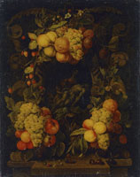 Joris van Son Garland of Fruits Around a Cartouche with a Pietà