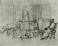 Rembrandt An Artist in His Studio Painting a Man Seated