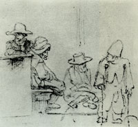 Rembrandt Four Beggars Grouped Around a Stonebench