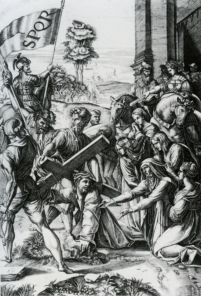 Agostino Veneziano - Christ carrying the Cross