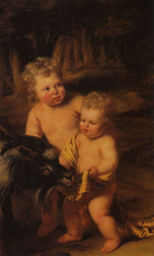 Ferdinand Bol - Two Children Feeding a Goat