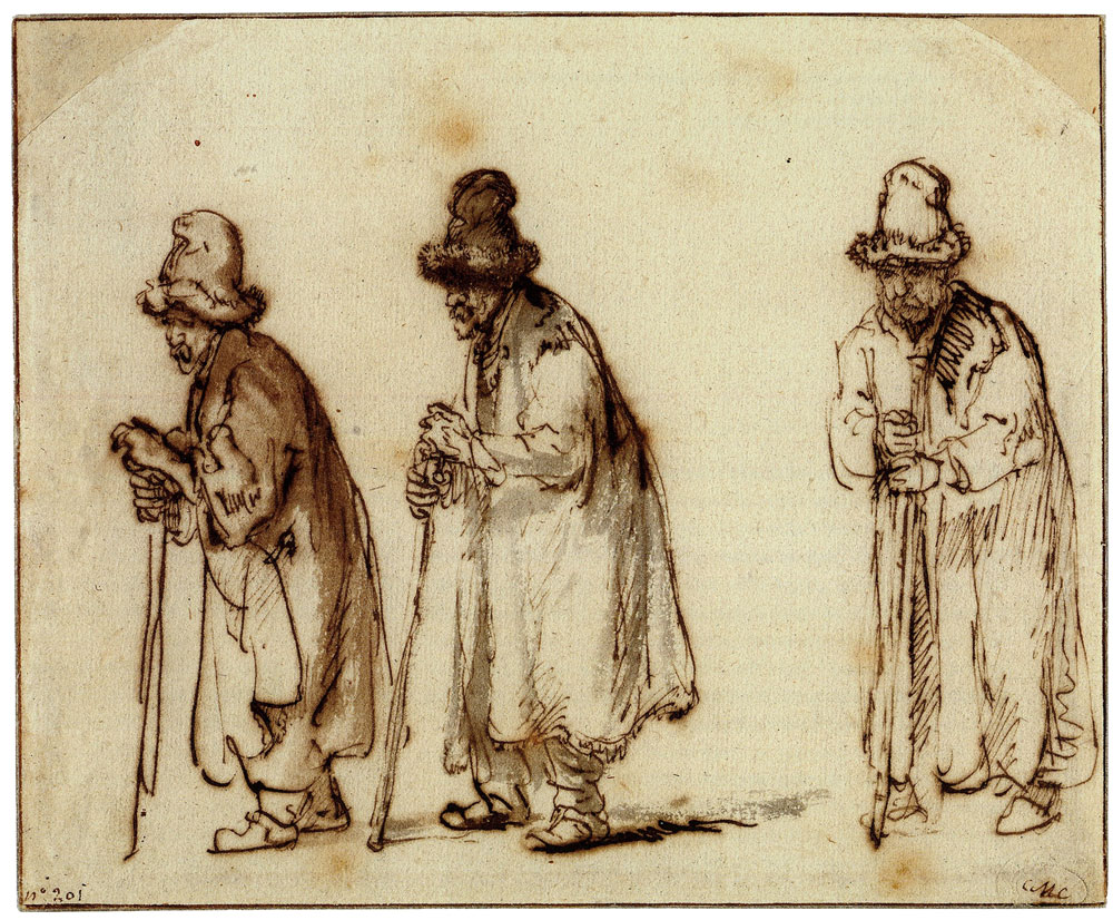 Ferdinand Bol - Three Studies of an Old Man in a High Fur Cap