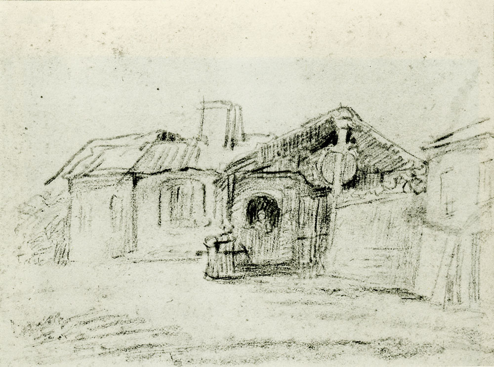 Follower of Rembrandt - Study of a farm-house