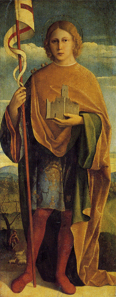 Girolamo da Santa Croce - A Saint with a Fortress and a Banner
