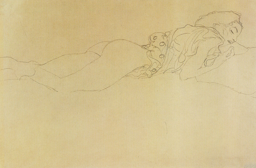 Gustav Klimt - Female Semi-Nude Resting on Stomach Facing Right