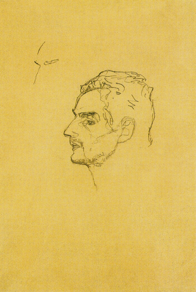 Gustav Klimt - Male Head in Profile Facing Left, Sketch Above