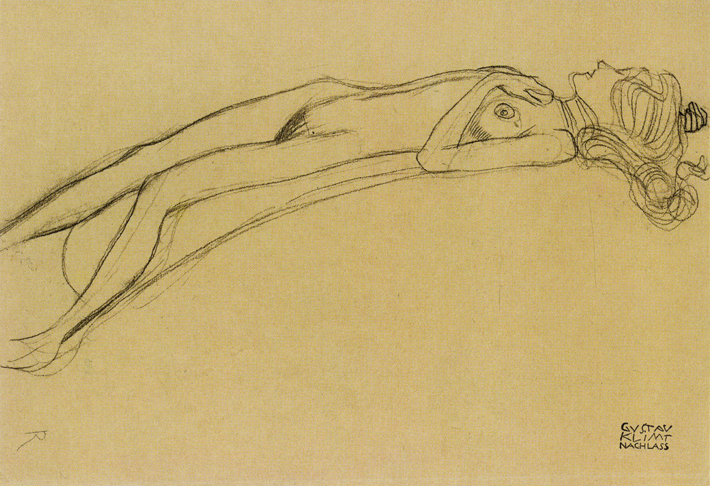 Gustav Klimt - Reclining Nude Girl, Right Hand Above Her Head