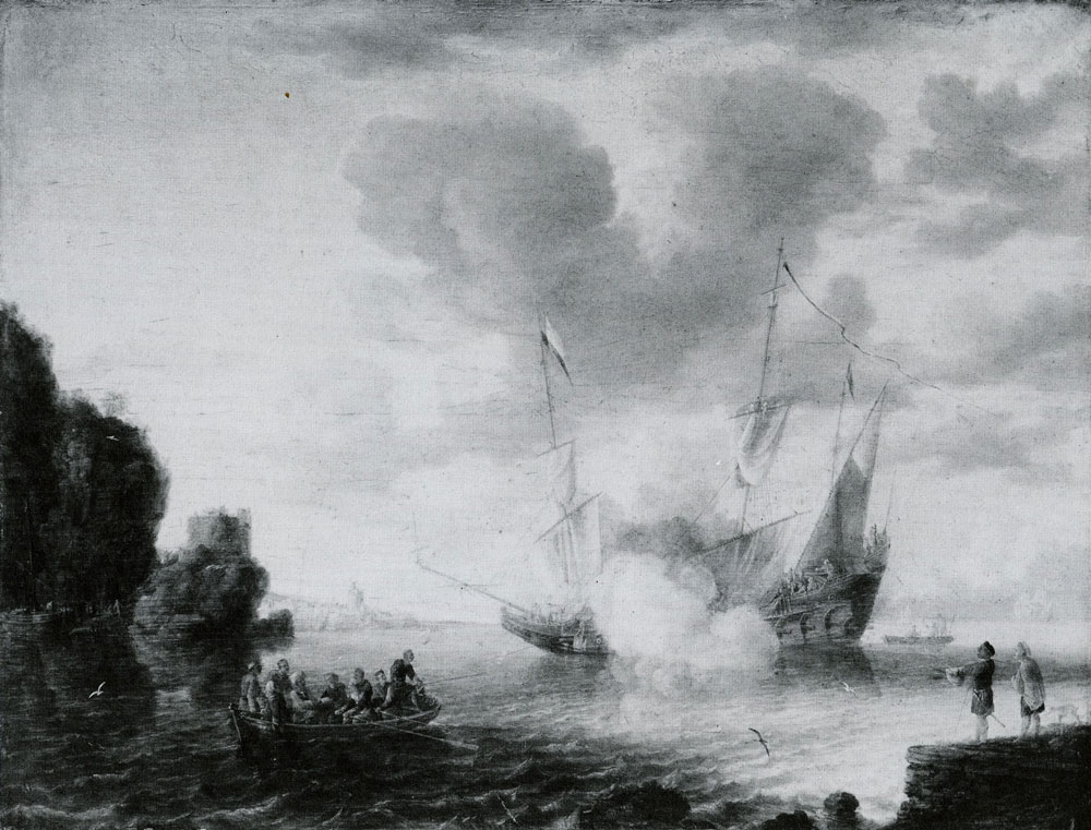 Ascribed to Lieve Pietersz. Verschuier - A seaport with a vessel firing a salute