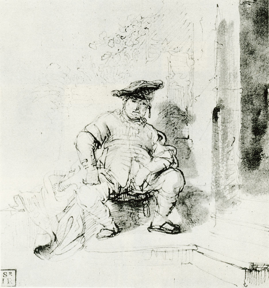 Rembrandt - Old Man in a Flat Cap Seated on a Step