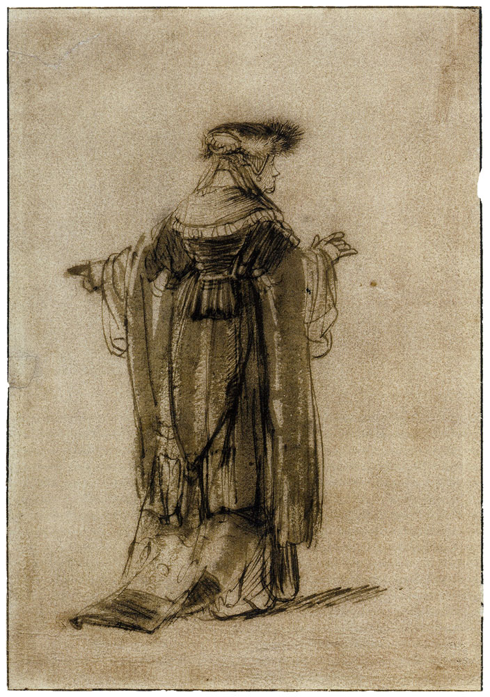 Rembrandt - Study of a Woman in an Elaborate Costume Seen from the Back