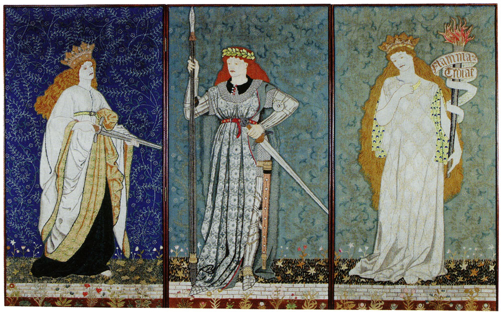 William Morris and Elizabeth Burden - Three-fold screen with embroidered panels depicting heroines