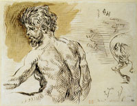 Eugène Delacroix Half-Length Bearded Man, from the Back, Turned Toward the Left, and Horse's Buttocks
