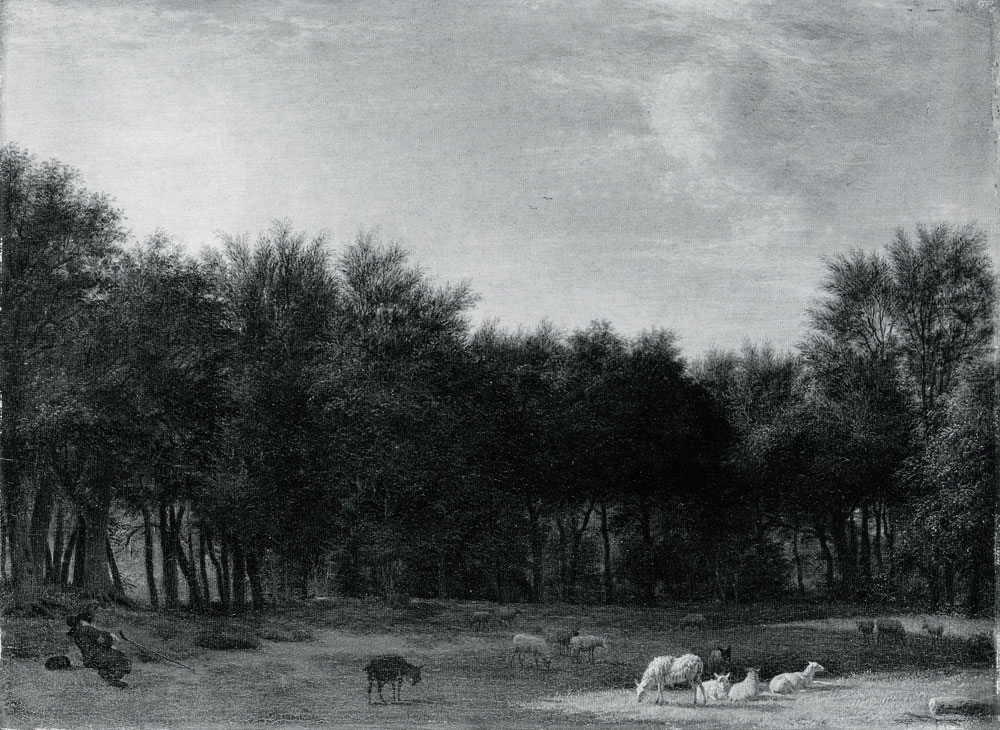 Adriaen van de Velde - The Edge of a Wood, with a Sleeping Shepherd, Sheep and Goats