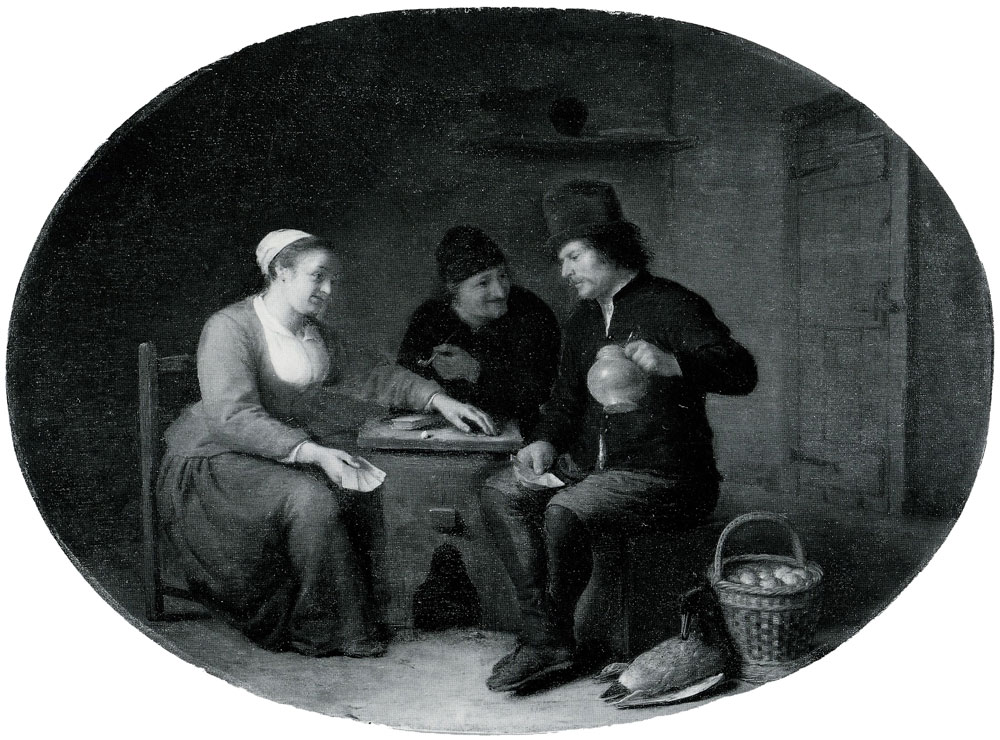 Hendrick Sorgh - A Woman playing Cards with Two Peasants