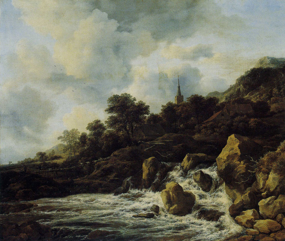 Jacob van Ruisdael - A Waterfall at the Foot of a Hill, near a Village